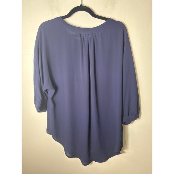 Glam Navy Long Sleeve Blouse Sz L - Picture 2 of 2